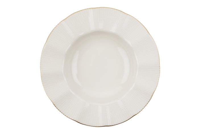 Hermia MLN24Y2694R520 Vajilla de Porcelana 24 Piezas Crema y Dorado Apta para Microondas
